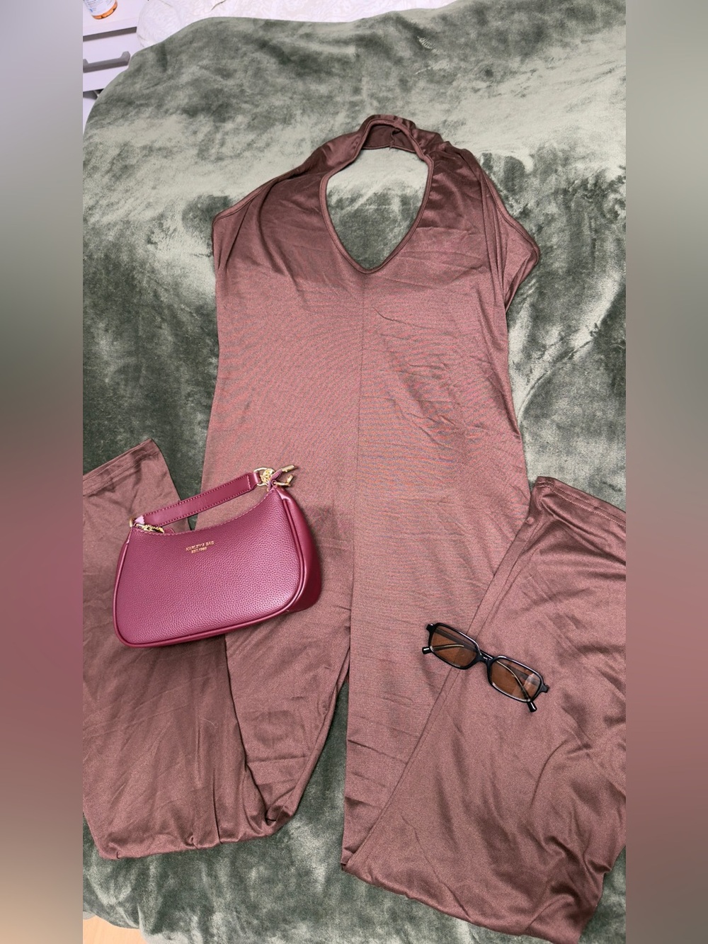 Sleeveless Mauve Halter Jumpsuit - Chic One-Piece accessories not included